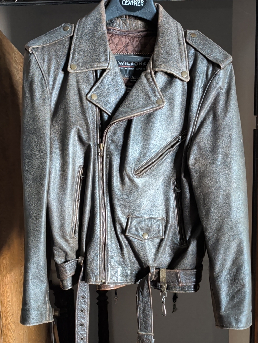Wilsons Leather Men's Dark Brown Moto Bomber Jacket